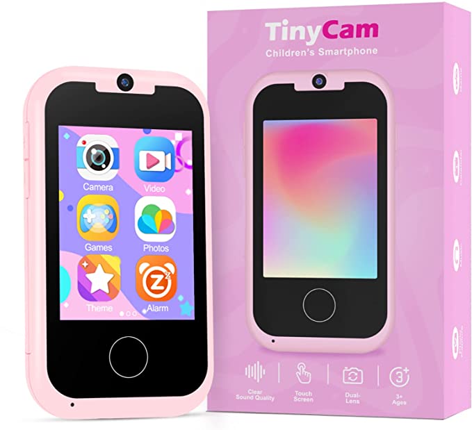 Tinycam Children's Smartphone next to the product box