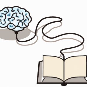 drawing of a brain connected to a book to illustrate educational neuroscience