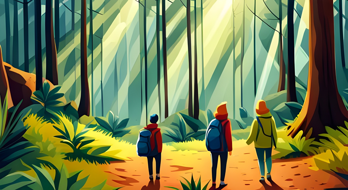 Illustration of experiential learning: students on a field trip in a forest