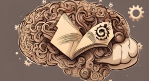 Illustration of brain with gears intertwined with a book