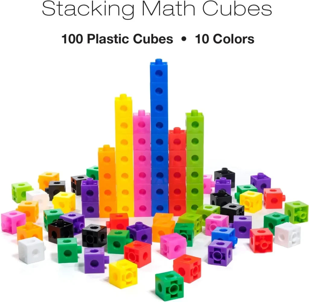 Stocking Math cubes with the text: 100 plastic cubes - 10 colors