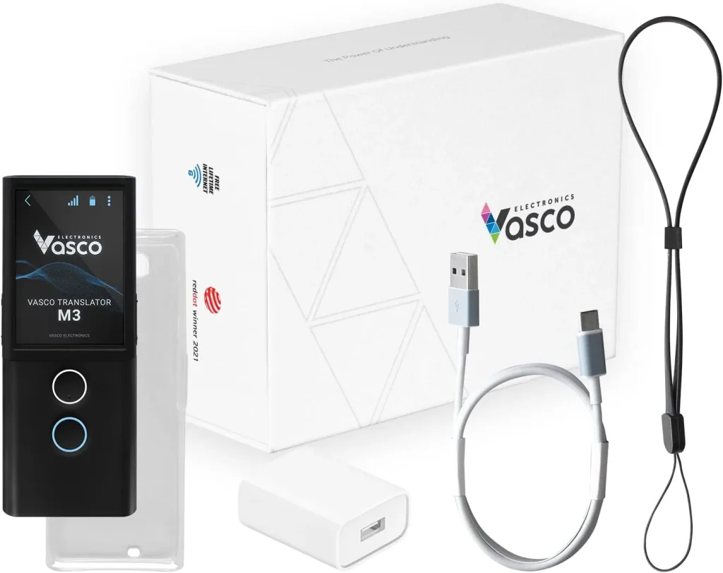 Vasco m3 language translator contents: Box, device, charger and cable
