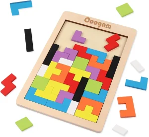 Wooden blocks puzzle brain teasers toy board and puzzle pieces